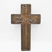 Wholesale OEM ODM Personalized Rustic Wooden Cross With Color Silver Metal Wire Love Sign for Novelty Gifts Wedding Decoration